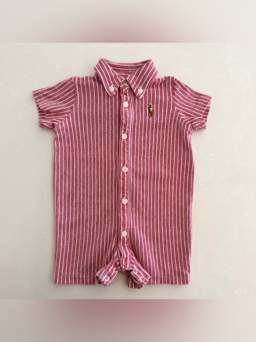 Ralph Lauren Baby Striped Knit Oxford Shortall Romper • Size 3M